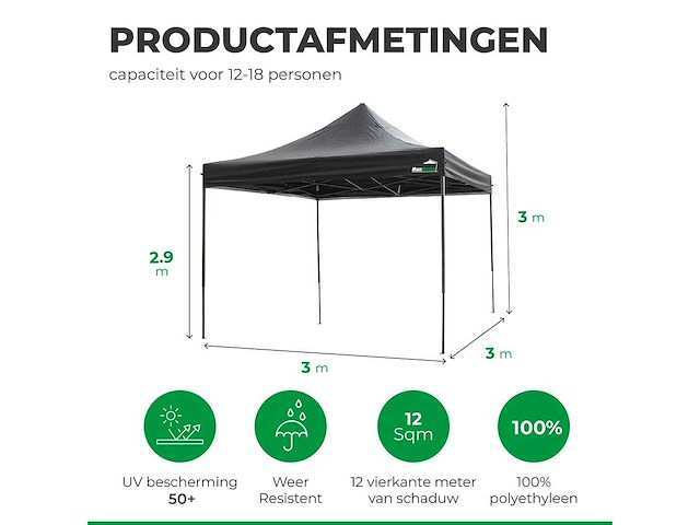 Maxxgarden 21129 partytent easy-up 3x3m zwart - afbeelding 2 van  3