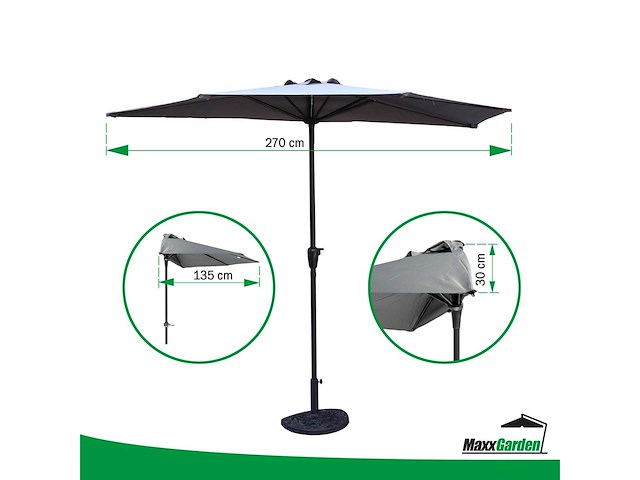 Maxxgarden 21205 balkonparasol ø 250 aluminium parasol - halfrond - antraciet - afbeelding 3 van  5