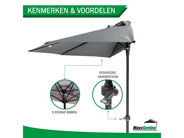 Maxxgarden 21205 balkonparasol ø 250cm halfrond - antraciet - afbeelding 4 van  5