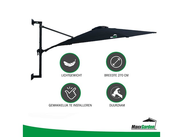 Maxxgarden 21219 parasol muurparasol - 270cm zwart - afbeelding 2 van  6