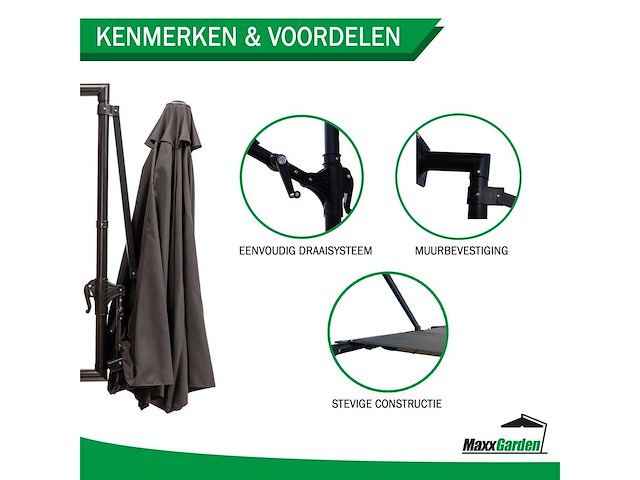 Maxxgarden 21221 parasol muurparasol - 270 cm grijs - afbeelding 4 van  6