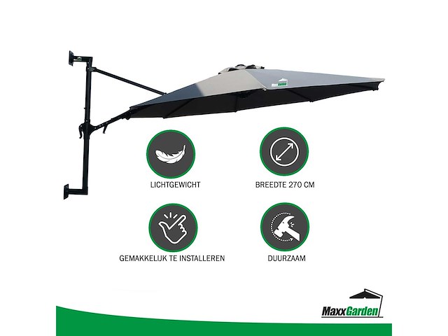 Maxxgarden 21221 parasol muurparasol - 270 cm grijs - afbeelding 2 van  6