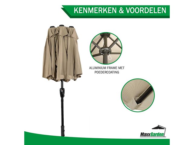 Maxxgarden 21222 dubbele parasol - 300x150cm taupe - afbeelding 5 van  5
