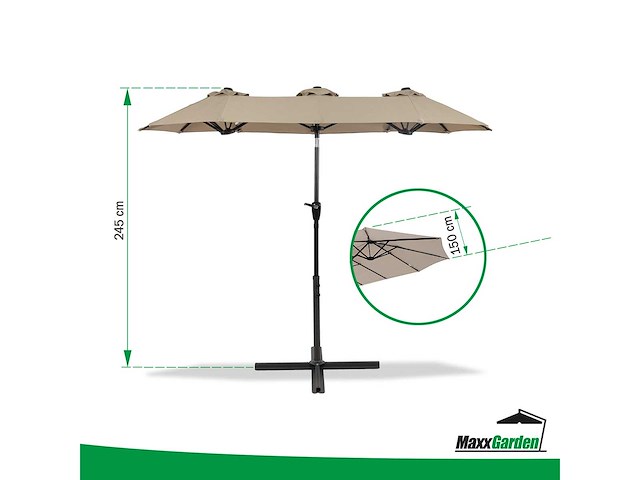 Maxxgarden 21222 dubbele parasol - 300x150cm taupe - afbeelding 2 van  5