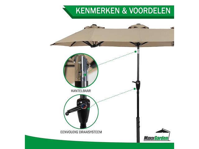 Maxxgarden 21222 dubbele parasol - 300x150cm taupe - afbeelding 3 van  5