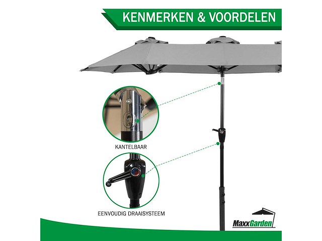 Maxxgarden 21223 dubbele parasol - 300x150cm antraciet - afbeelding 3 van  5