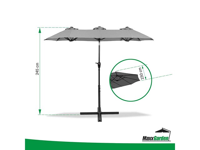 Maxxgarden 21223 dubbele parasol - 300x150cm antraciet - afbeelding 2 van  5