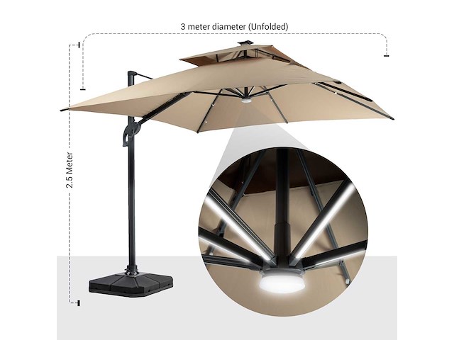 Maxxgarden 21236 luxe zweefparasol 300cm met led nieuw - afbeelding 5 van  8