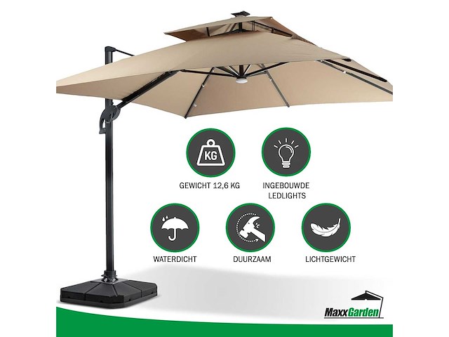 Maxxgarden 21236 luxe zweefparasol 300cm met led nieuw - afbeelding 4 van  8