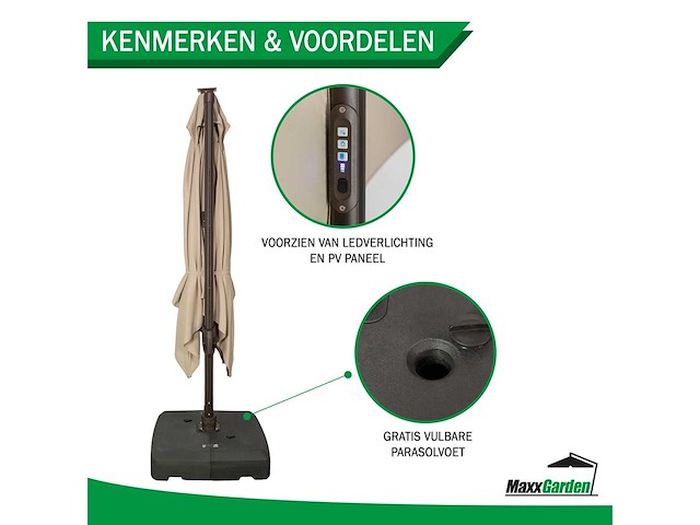 Maxxgarden 21236 zweefparasol 300cm met led nieuw - afbeelding 3 van  4