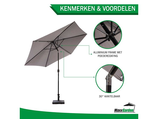 Maxxgarden 21554 - balkonparasol - grijs- kantelbaar - 300cm - afbeelding 4 van  5