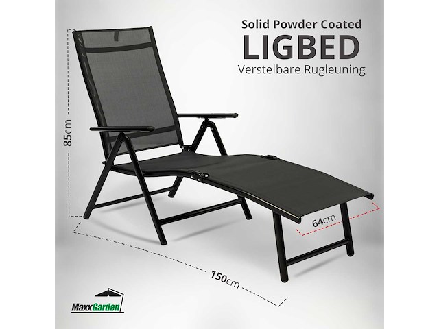 Maxxgarden 21608 tuinstoel ligbed aluminium verstelbaar zwart - afbeelding 3 van  5