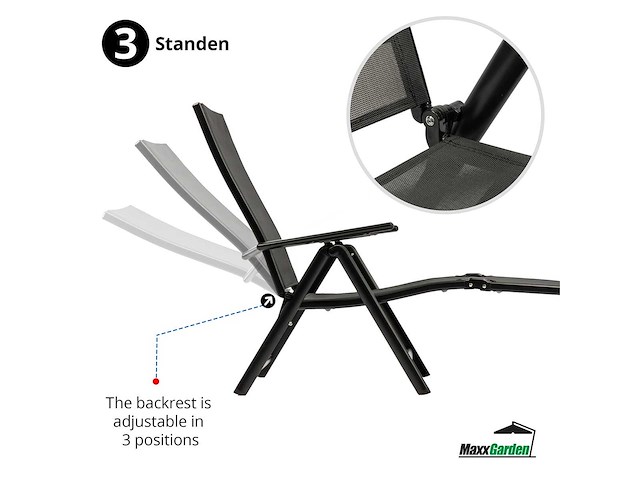 Maxxgarden 21608 tuinstoel ligbed aluminium verstelbaar zwart - afbeelding 4 van  5