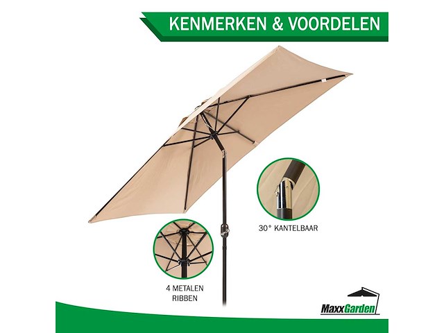 Maxxgarden 21735 - tuin en balkon parasol - opdraaisysteem - 150 x 250 cm - taupe - afbeelding 3 van  4