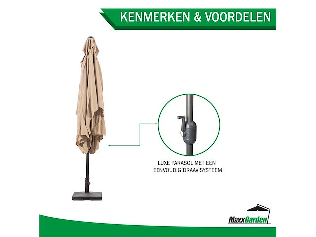 Maxxgarden 21735 - tuin en balkon parasol - opdraaisysteem - 150 x 250 cm - taupe - afbeelding 1 van  1