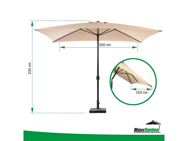 Maxxgarden 21735 - tuin en balkon parasol - opdraaisysteem - 150 x 250 cm - taupe - afbeelding 2 van  4