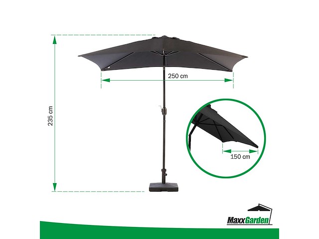 Maxxgarden 21736- balkonparasol -zwart - kantelbaar - 250x150cm - afbeelding 2 van  4