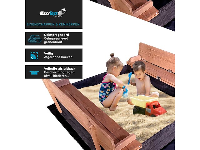 Maxxgarden 22197 zandbak hout afsluitbaar 100x95cm - afbeelding 2 van  3