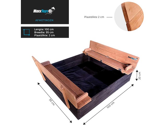 Maxxgarden 22197 zandbak hout afsluitbaar 100x95cm - afbeelding 3 van  3
