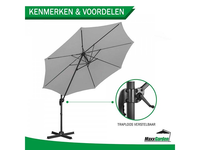 Maxxgarden 22273 zweefparasol luxe 300cm - antraciet - afbeelding 2 van  5