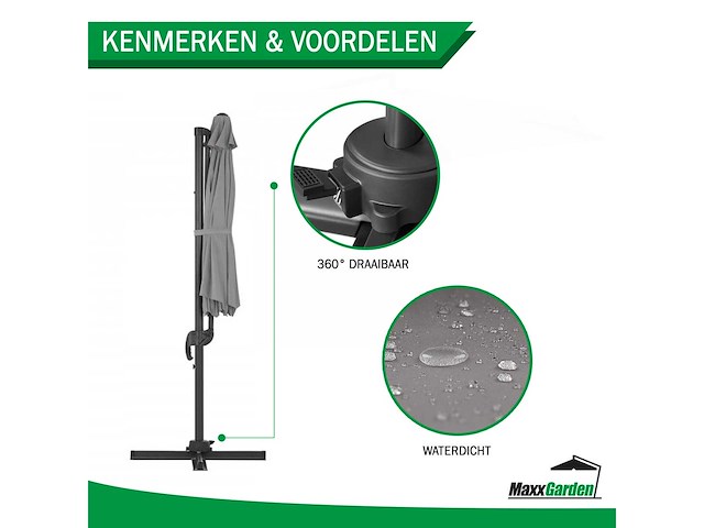 Maxxgarden 22273 zweefparasol luxe 300cm - antraciet - afbeelding 3 van  5