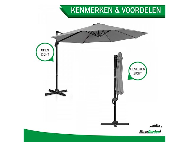 Maxxgarden 22273 zweefparasol luxe 300cm - antraciet - afbeelding 4 van  5
