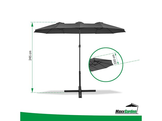 Maxxgarden 22275 parasol - stokparasol xxl - dubbel model - 460 x 270cm - antraciet - afbeelding 2 van  6