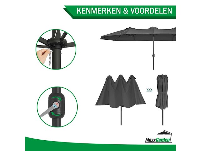Maxxgarden 22275 parasol - stokparasol xxl - dubbel model - 460 x 270cm - antraciet - afbeelding 2 van  3