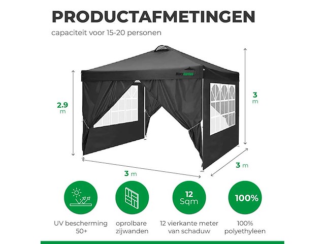 Maxxgarden 22367 partytent easy-up 3x3m met zijwanden - afbeelding 2 van  3