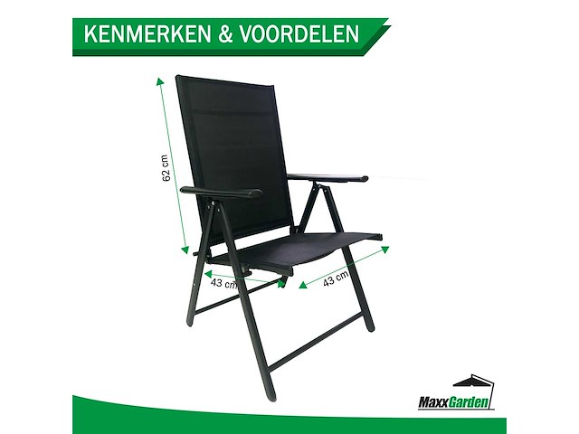 Maxxgarden 2x aluminium tuinstoel / tuin stoel zwart/zwart - afbeelding 5 van  7