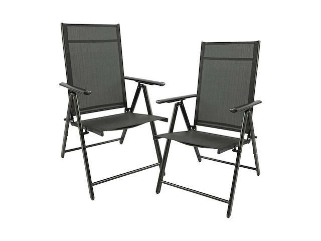 Maxxgarden 2x aluminium tuinstoel / tuin stoel zwart/zwart - afbeelding 1 van  7