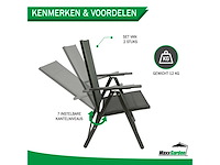 Maxxgarden 2x aluminium tuinstoel / tuin stoel zwart/zwart - afbeelding 3 van  7