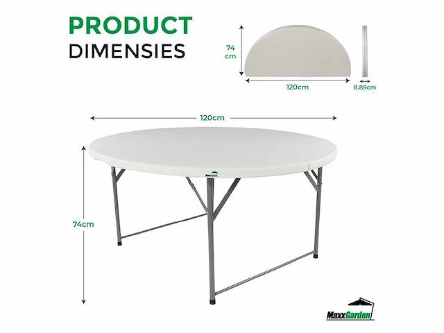Maxxgarden 88505 vouwtafel - ronde tafel - 120x74 cm - 2 stuk - afbeelding 3 van  4