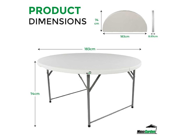 Maxxgarden 88544 ronde vouwtafel klaptafel feesttafel 183x70cm - afbeelding 3 van  4