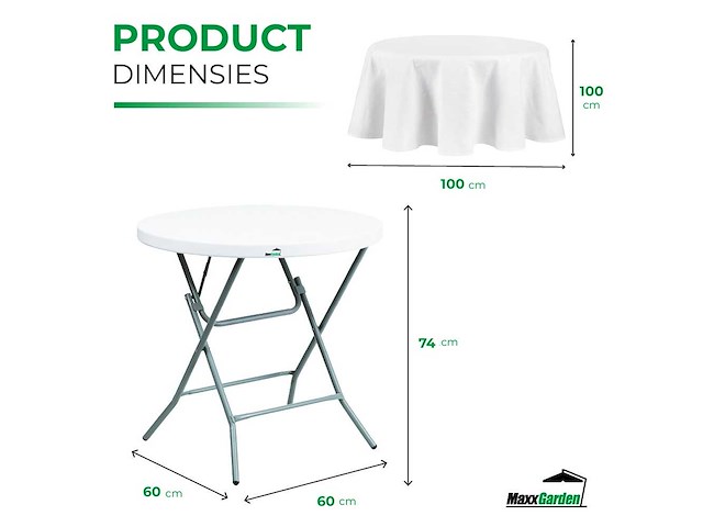 Maxxgarden 88548 vouwtafel - opvouwbare ronde tuin tafel - 60x74 cm - 2 stuk - afbeelding 2 van  2