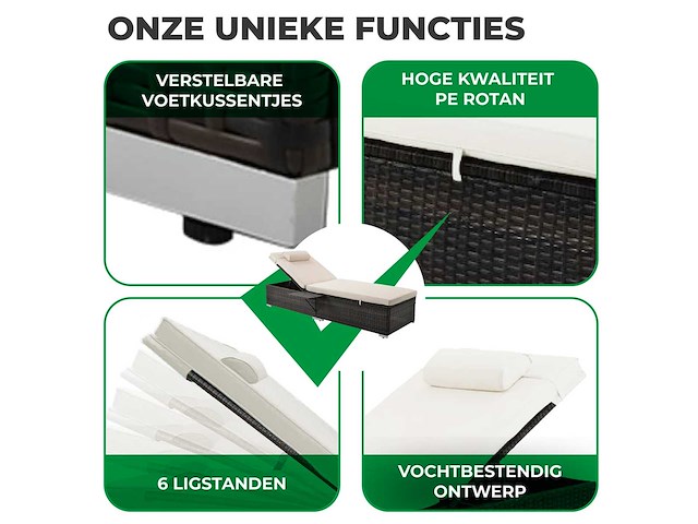 Maxxgarden 88562 verstelbaar loungebed - rattan ligbed 2 stuks - afbeelding 3 van  5