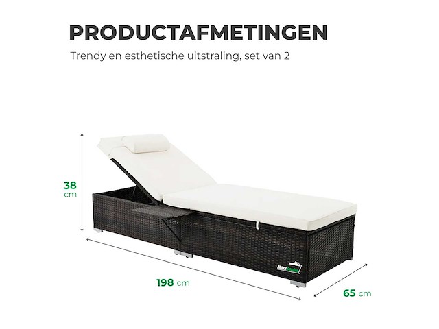 Maxxgarden 88562 verstelbaar loungebed - rattan ligbed 2 stuks - afbeelding 2 van  5