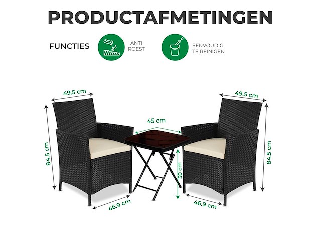 Maxxgarden 88564 tuinset rattan - 2 stoelen + tafel nieuw - afbeelding 2 van  5