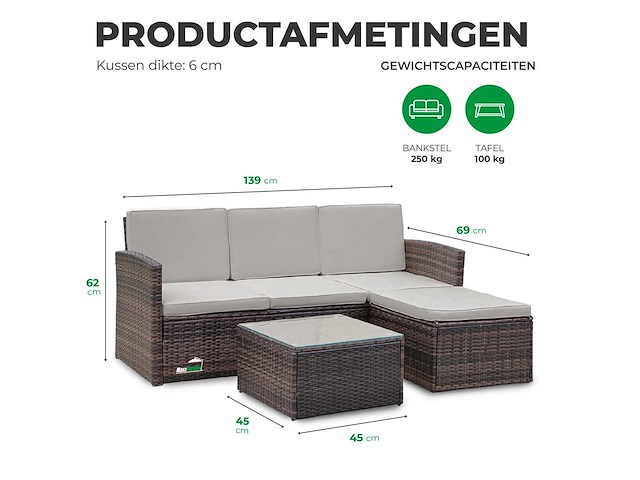 Maxxgarden 88568 loungeset rattan hoekset 4 persoon bruin - afbeelding 2 van  5