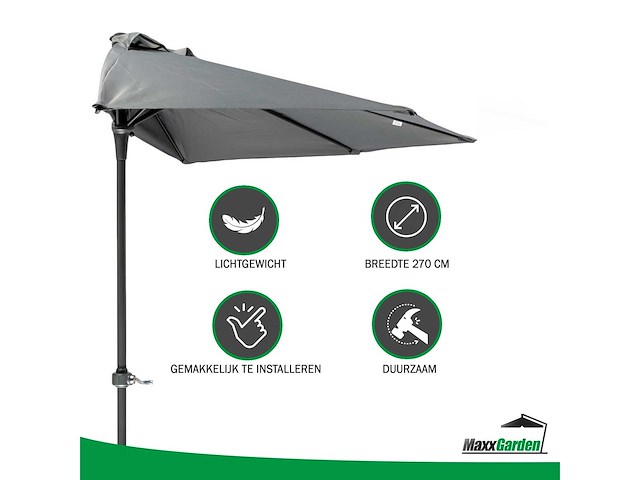 Maxxgarden balkonparasol ø 250 - 21205- aluminium parasol - halfrond - antraciet - afbeelding 2 van  5