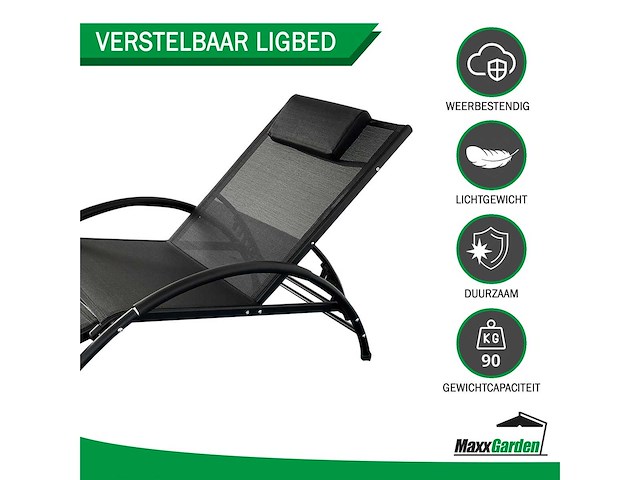 Maxxgarden louisa ligbed 22162 - aluminium - 173x66 cm (zwart) - afbeelding 2 van  5