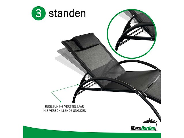 Maxxgarden louisa ligbed 22162 - aluminium - 173x66 cm (zwart) - afbeelding 3 van  5