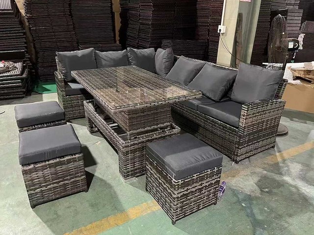 Maxxgarden loungeset 88710 - tuinbankstel - 11-persoons hoekbank - tuinset inclusief tafel & krukjes & kussens - grijs - afbeelding 1 van  2