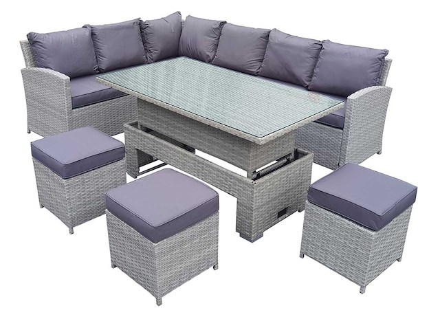 Maxxgarden loungeset 88710 - tuinbankstel - 11-persoons hoekbank - tuinset inclusief tafel & krukjes & kussens - grijs - afbeelding 2 van  2