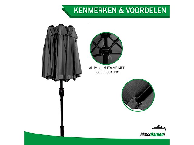 Maxxgarden parasol 22275 - stokparasol xxl - dubbel model - 460 x 270cm - antraciet - afbeelding 5 van  5