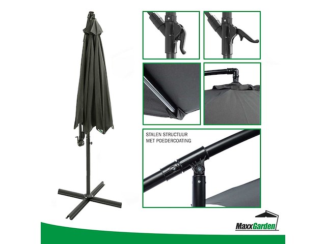 Maxxgarden zweefparasol 21278- ø300 cm - frame royal grey - antraciet - afbeelding 5 van  6