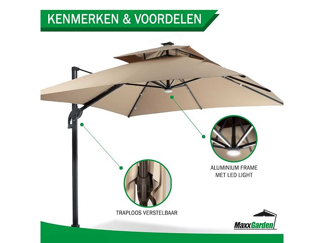 Maxxgarden zweefparasol 300cm met led nieuw - afbeelding 2 van  4