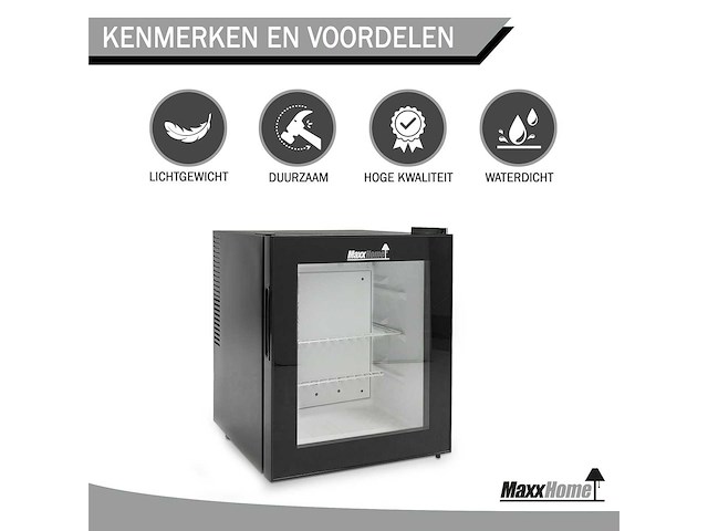 Maxxhome 20989 mini koelkast - 42 liter - glazen deur - zwart - afbeelding 2 van  6