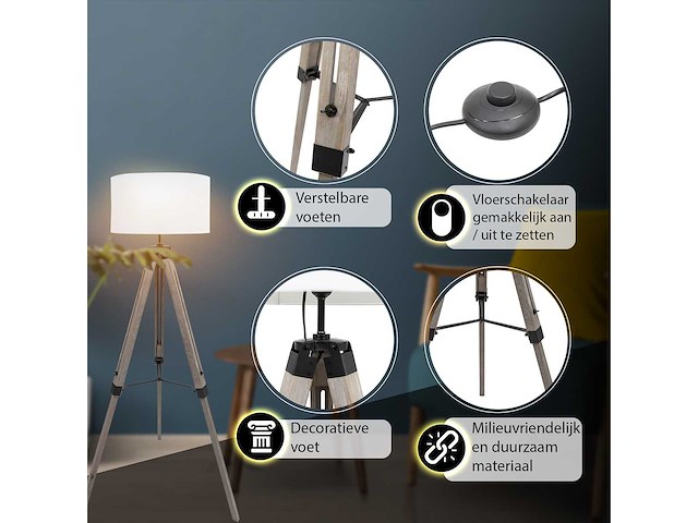 Maxxhome 21773 vloerlamp 145cm incl stoffen kap nieuw - afbeelding 2 van  6