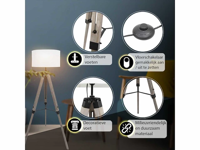 Maxxhome 21773 vloerlamp 145cm incl stoffen kap nieuw - afbeelding 2 van  6
